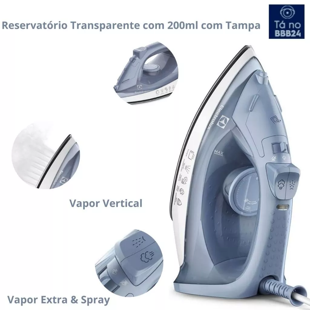 Ferro de Passar a Seco e Vapor Electrolux ESI10/ESI11 Efficient Base Antiaderente Vapor Vertical - Imagem 3
